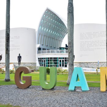 Hagatna, Guam - April 11, 2021: Colorful Guam Sign in front of Guam History Museum